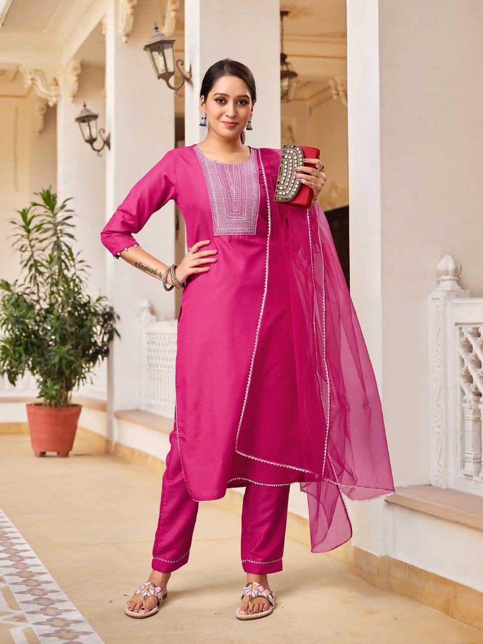 Si 116 Krishi Cotton Blend Embroidery Kurti With Bottom Dupatta Wholesalers In Delhi
